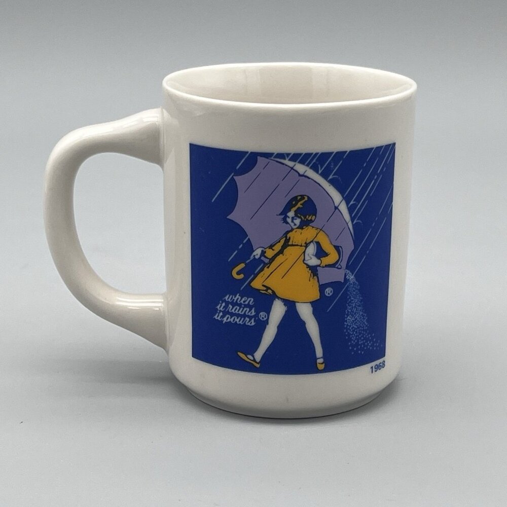 Morton Salt 1968 Logo 3.75" Coffee Mug When It Rains It Pours Slogan Japan - Picture 3 of 6